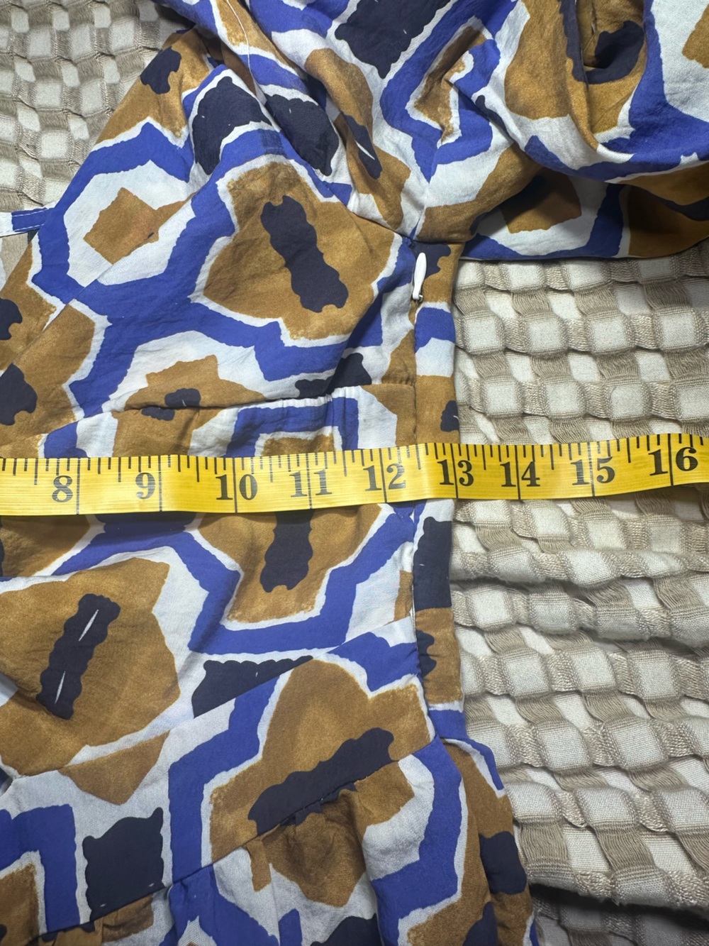 Anthropologie Patterned Cut Out Puff-Sleeve Maxi Dress in Mustard & Blue XSP - Picture 7 of 8
